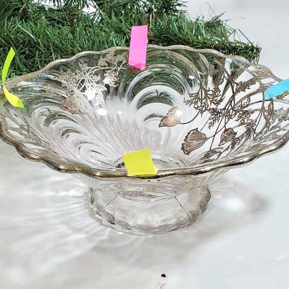 Vtg Sterling City Glass Co Sterling On Crystal Footed Handles Candy Fruit Bowl - Picture 9 of 14